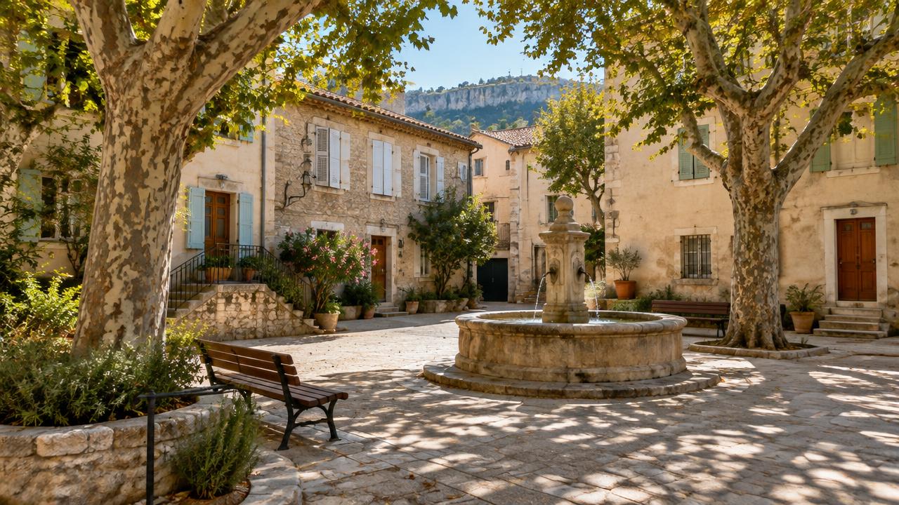 Place de village provençale à Saint-Loup