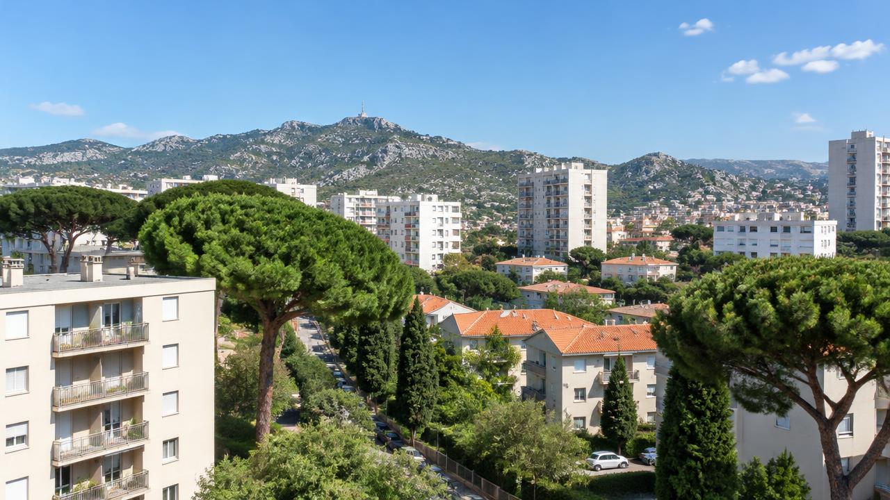 Résidences et pins parasols du quartier Saint-Jérôme
