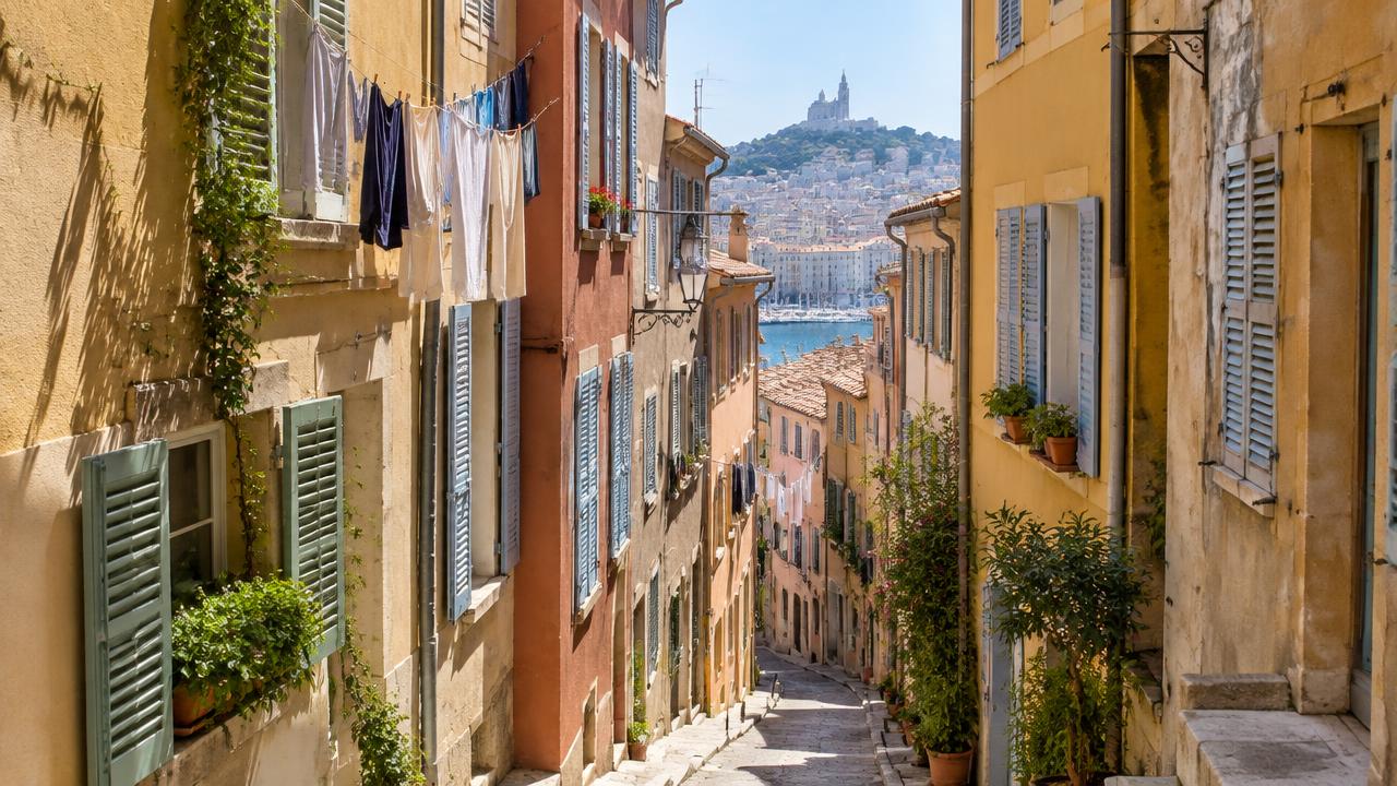 Ruelle du Panier avec vue sur Notre-Dame-de-la-Garde