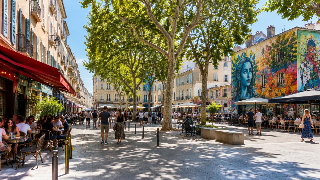 Le cours Julien et ses terrasses sous les platanes