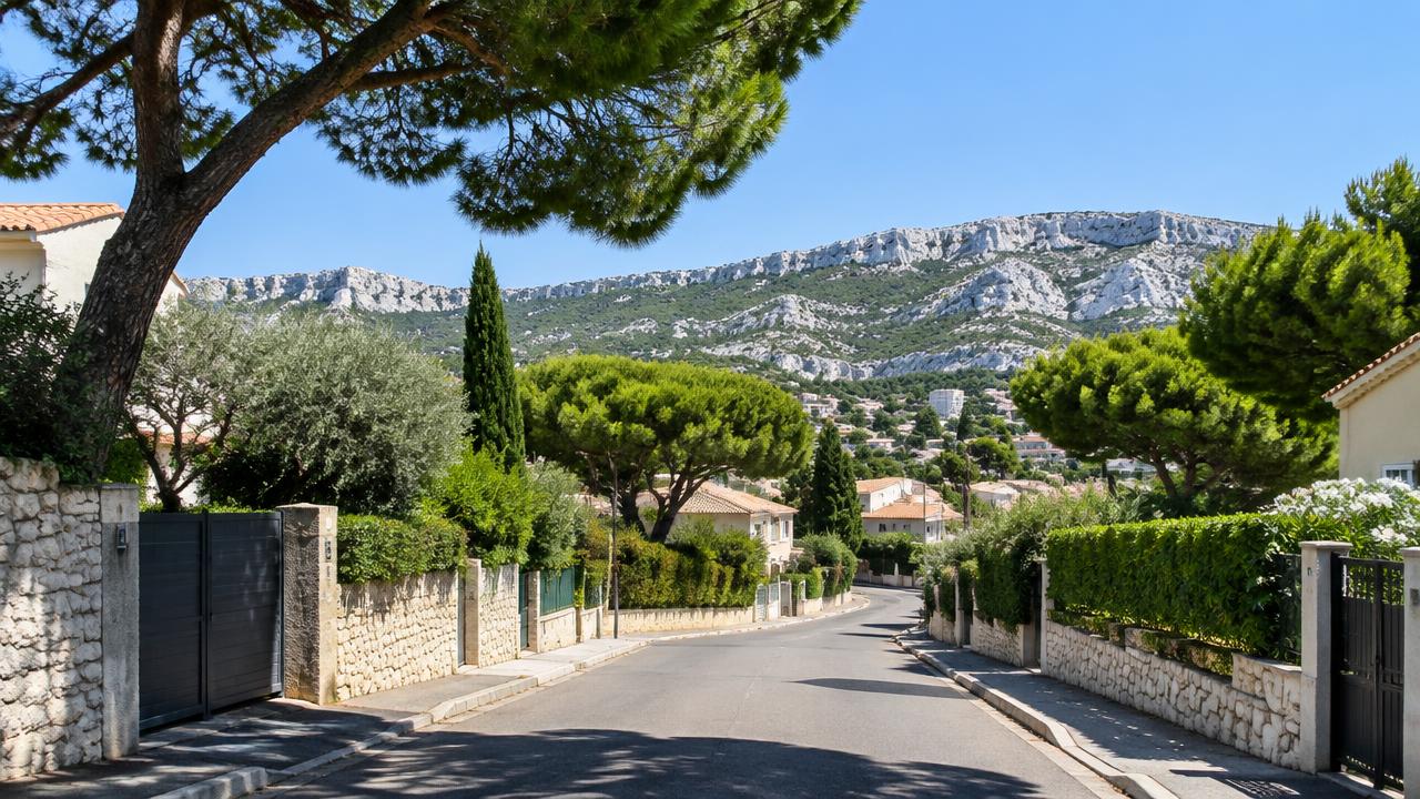 Rue résidentielle de Mazargues au pied des Calanques